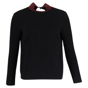 Sandro Jumper with Contrast Collar in Black Wool